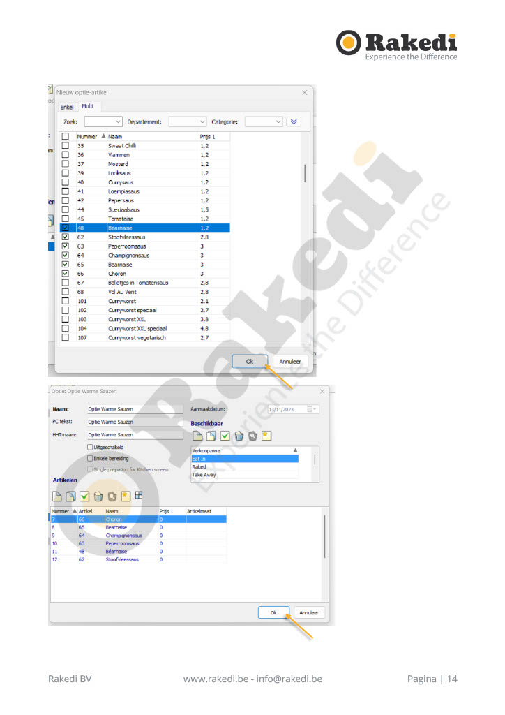 Opties beheren in RakediPOS