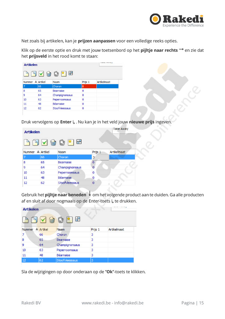 Opties beheren in RakediPOS