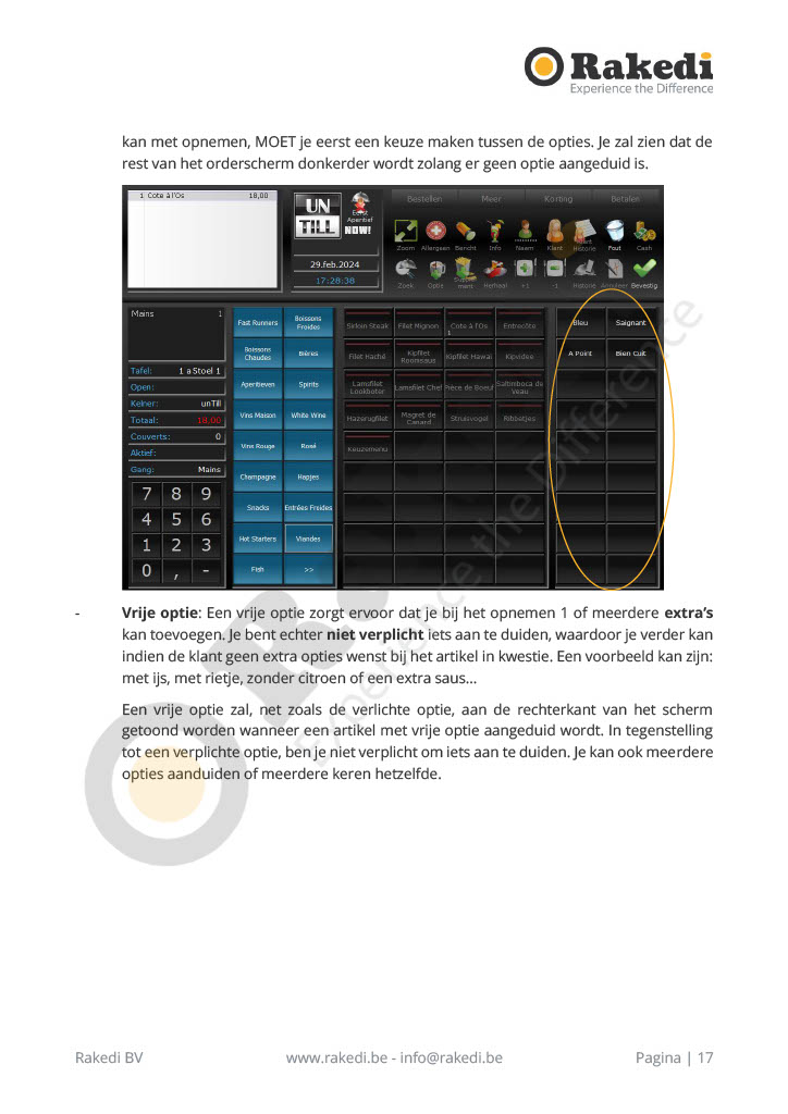 Opties beheren in RakediPOS