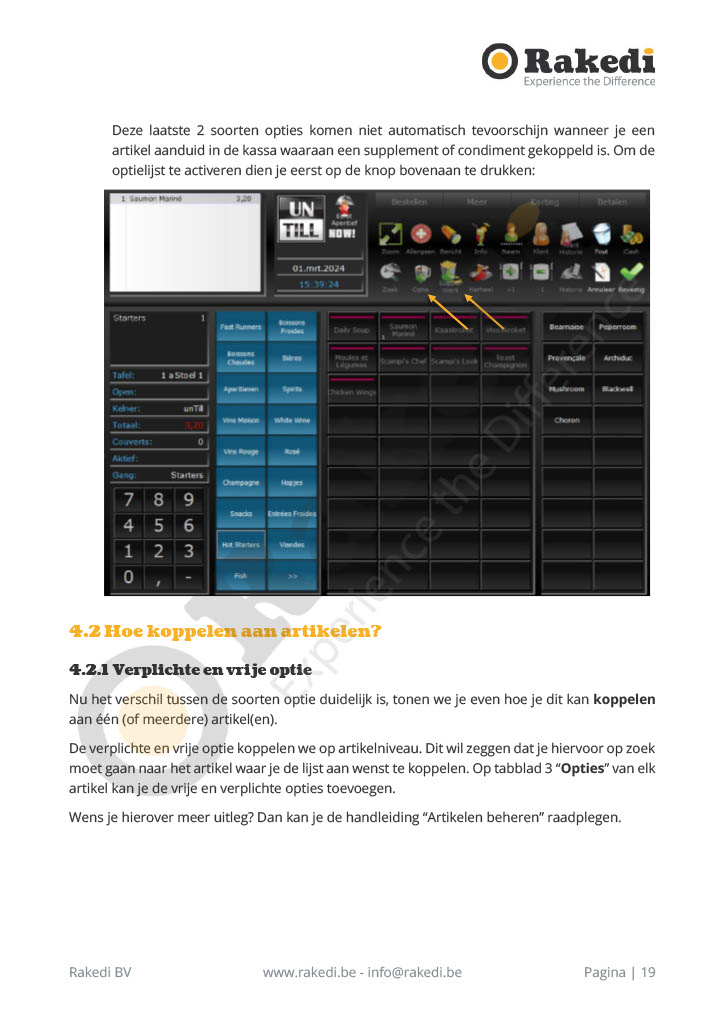 Opties beheren in RakediPOS