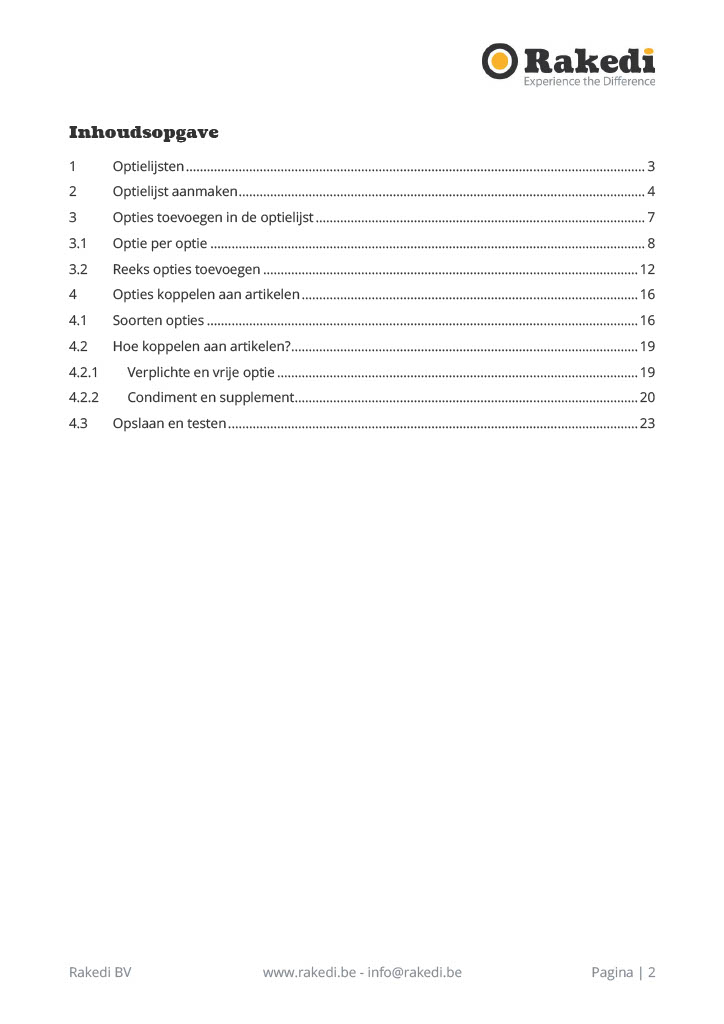 Opties beheren in RakediPOS