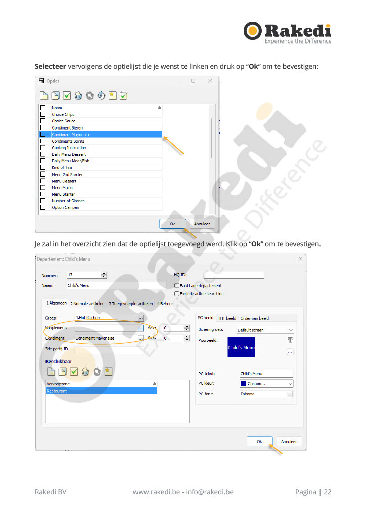 Opties beheren in RakediPOS