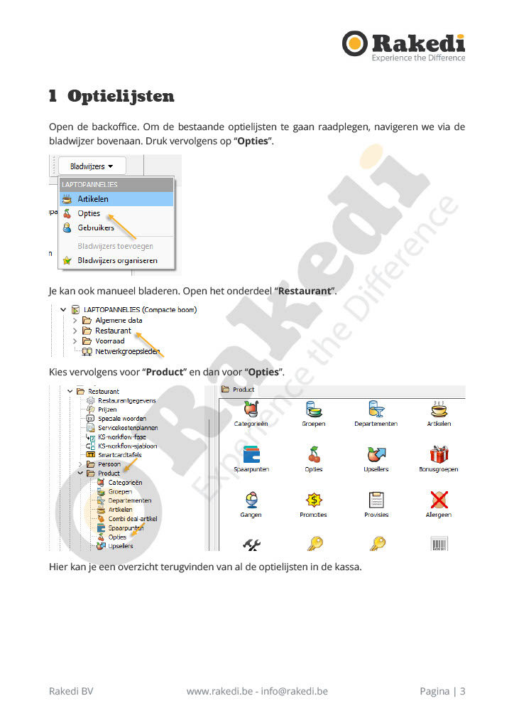 Opties beheren in RakediPOS