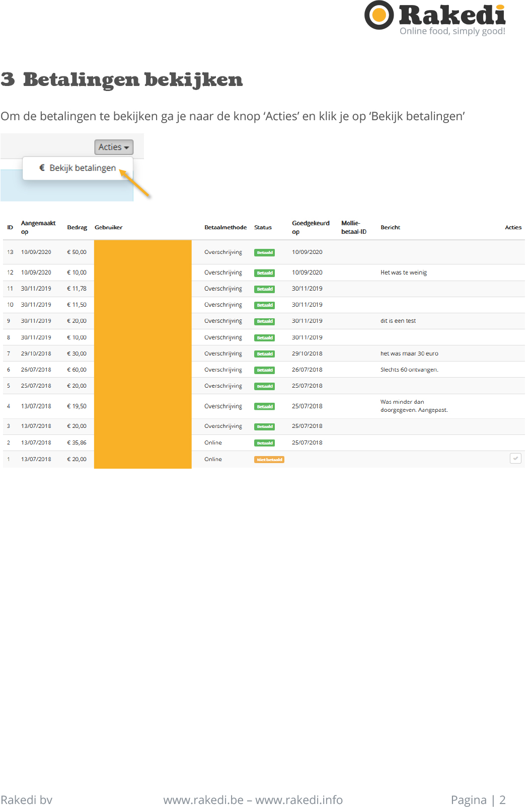Wallet betalingen bekijken
